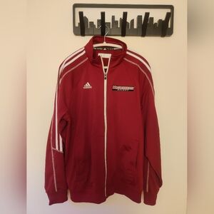 Adidas Men's Crimson Windbreaker with White Stripes
